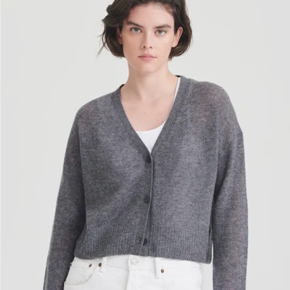 Naadam cashmere featherweight gray copped cardigan
